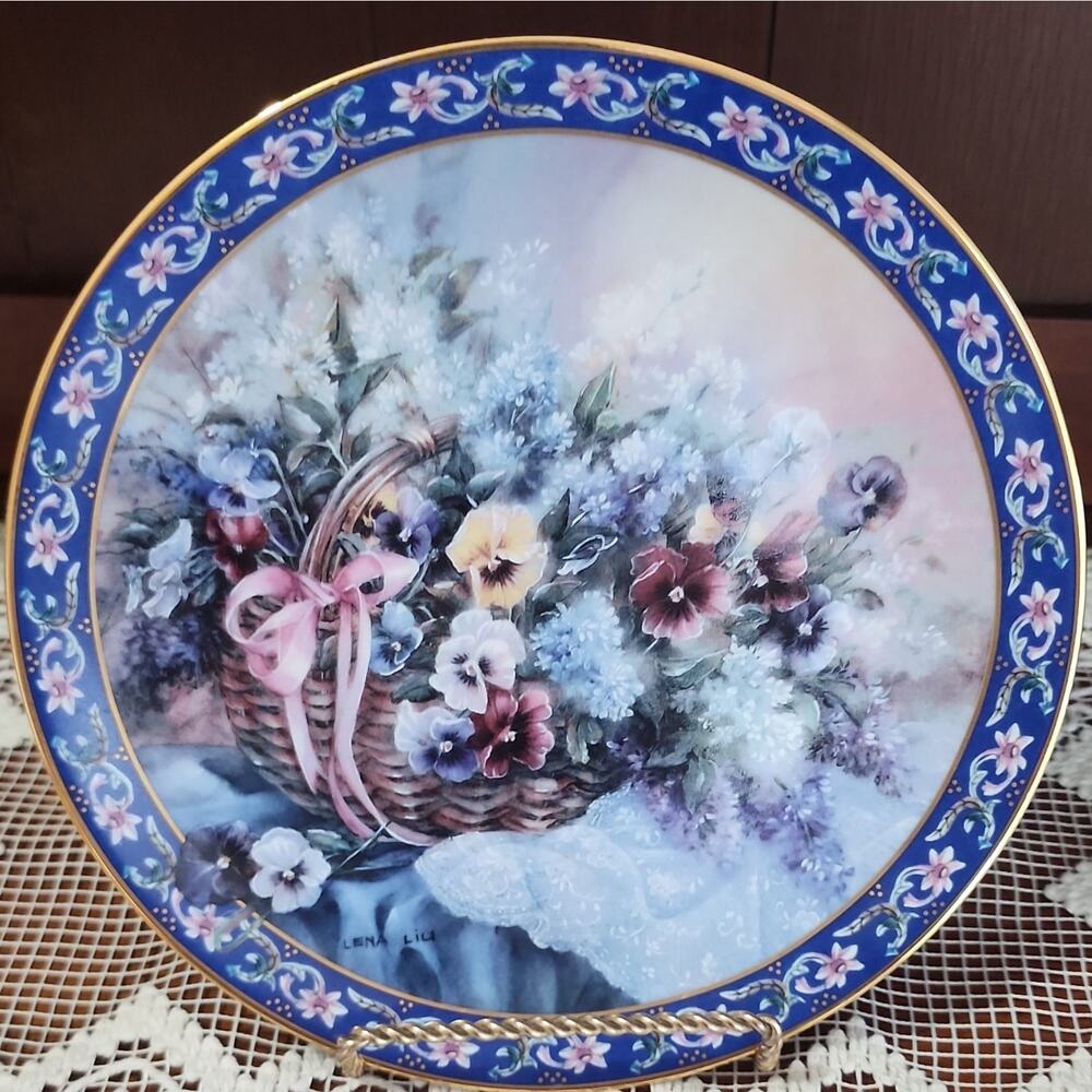 W.S. George Lena Liu Basket Bouquets Pansies Limited Edition Porcelain Plate